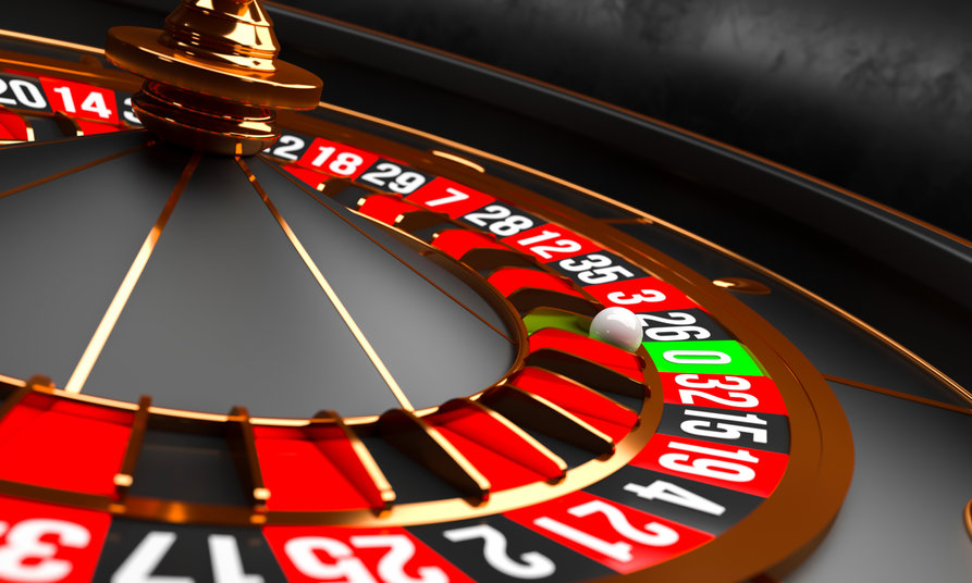 Luxury Casino roulette wheel on black background. Casino background theme. Close up white casino roulette with a ball on zero. Poker game table. 3d rendering illustration.